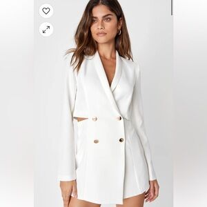 Lulu’s Ahead of the Trend Ivory Long Sleeve Blazer Romper size XS